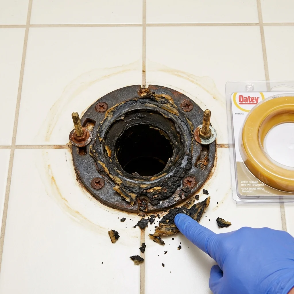 Failed wax ring showing water seepage at the base of a toilet in a Westville, NJ home